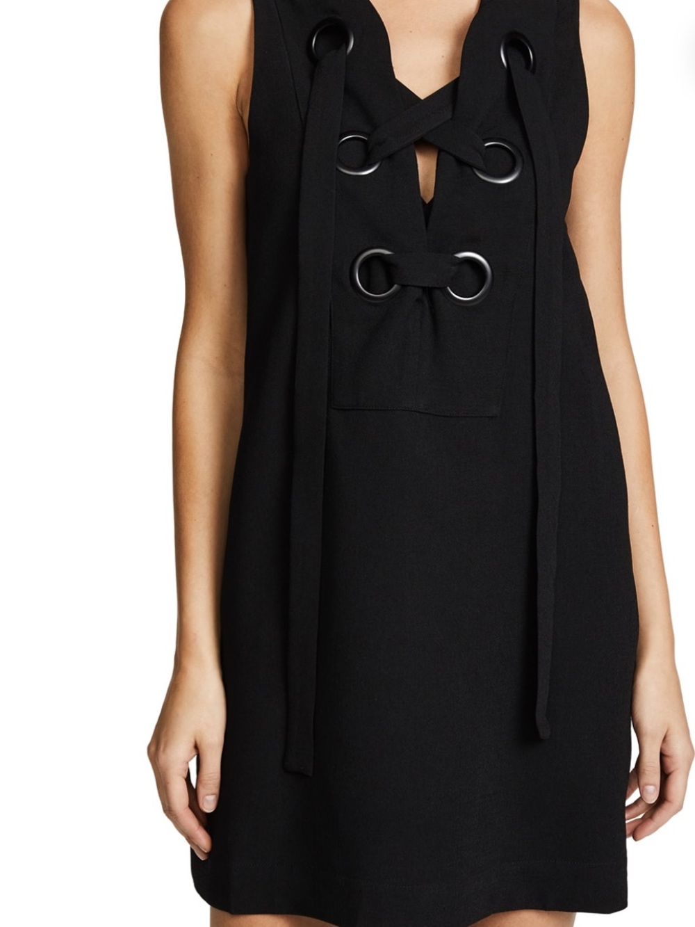 English Factory Black Sleeveless Mini Dress with Grommet Tie Detail